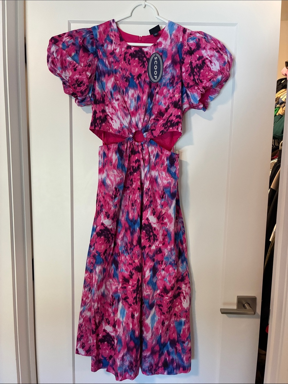 Scoop Pink Floral Cutout Midi Dress